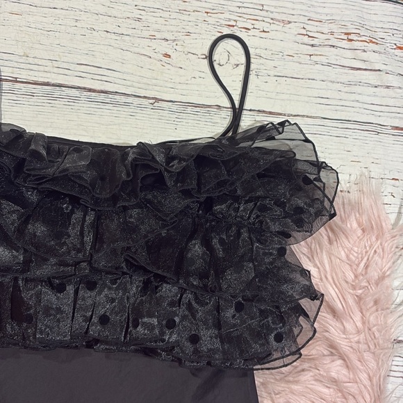 ZARA Organza Ruffle Slip Dress Polka Dot Midi Maxi Black Bloggers Fav - Picture 8 of 10